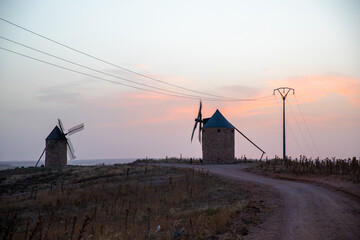 Windmills at sunset, Castile-La Mancha, Spain