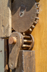 wooden parts of an old mechanical gearbox