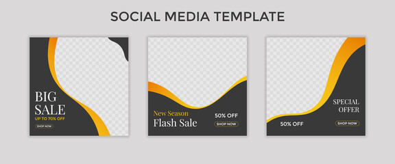 social media template post for promotion. template post for ads. design with black and yellow gradient color.
