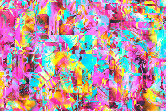 Vibrant, digital pixel glitch background/texture/mosaic/collage