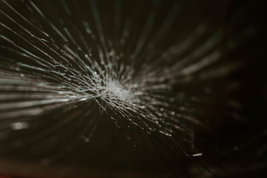 Close of of broken glass on a window