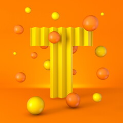 Warm minimal yellow sparkling font Letter T 3D
