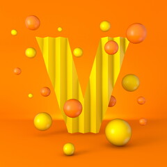 Warm minimal yellow sparkling font Letter V 3D