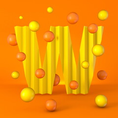 Warm minimal yellow sparkling font Letter W 3D