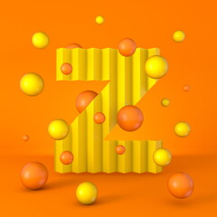 Warm minimal yellow sparkling font Letter Z 3D