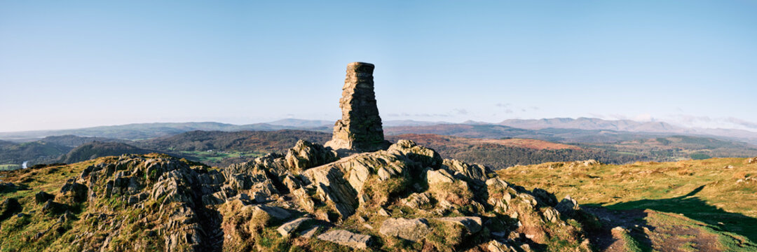 Trig point on the top of Gummers How. Windermere, Cumbria, UK.