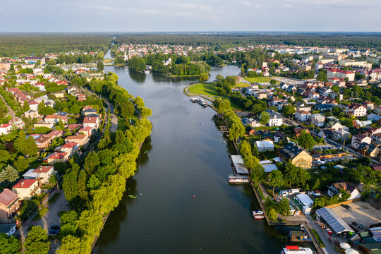 Aerial view of Augustow city and Netta river