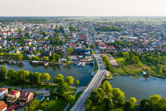 Aerial view of Augustow city and Netta river