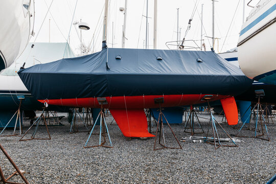 Sailboat Under Cover in Boat Yard