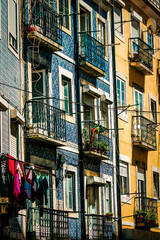 Obraz premium View of the facade of a building in the downtown of Lisbon in Portugal 