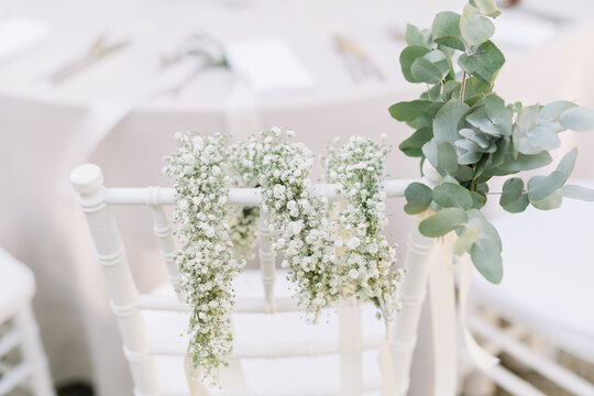 Chair decorated with baby's-breath
