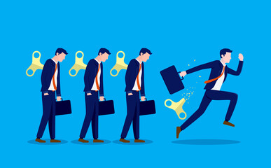Obraz premium Entrepreneur - Man breaking out of regular work life to start his own business. Break free, independence and take action concept. Vector illustration.