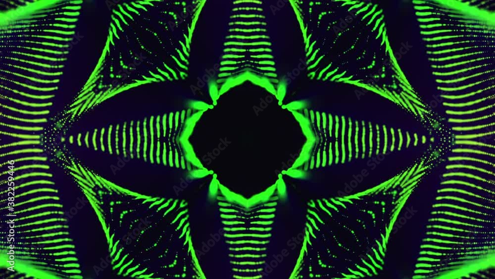 Aufkleber abstract looped animated background. green flying particles kaleidoscope patterns. 3d render