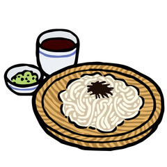 Illustration of Zaru Udon: Illustration like woodblock print