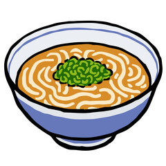 Illustration of Kake Udon: Illustration like woodblock print