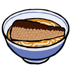 Illustration of Nishin Udon: Illustration like woodblock print