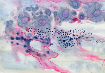 Pink, violet and blue watercolor abstract art