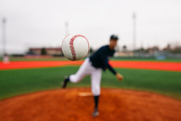 Baseball ball flying after throw