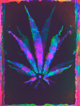 Experimental psychedelic cannabis / marijuana scan / spray acrylic paint glitch background