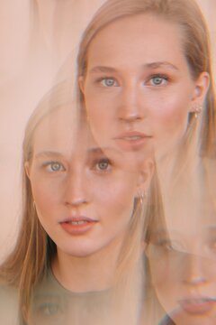 Double exposure portrait of beauty blond