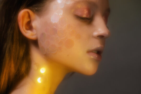 Yellow light soft focus beauty portrait
