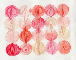 Watercolor collection of Vulvas