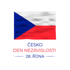 Czechia Independence Day lettering in Czech language with flag. Czech Republic holiday celebrated on October 28. Vector template for typography poster, banner, greeting card, flyer, etc