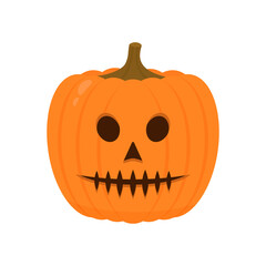 Halloween Pumpkin with spooky face icon isolated on white. Cute cartoon Jack-o -Lantern. Halloween party decorations. Easy to edit vector template