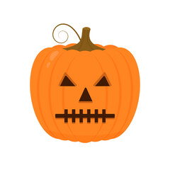 Halloween Pumpkin with spooky face icon isolated on white. Cute cartoon Jack-o -Lantern. Halloween party decorations. Easy to edit vector template