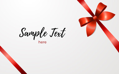 Greeting card template Vector illustration with copy space Red atlas ribbon and bow on white background Realistic style