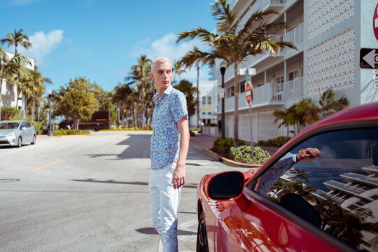 Stylish blond man in Miami