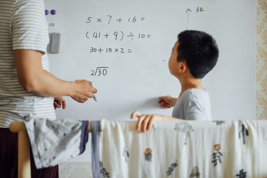 Boy learning at home