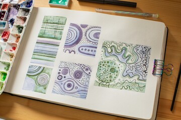 Sketchbook with abstract illustrations