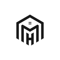 Initial HM, MH Home hexagon logo design vector