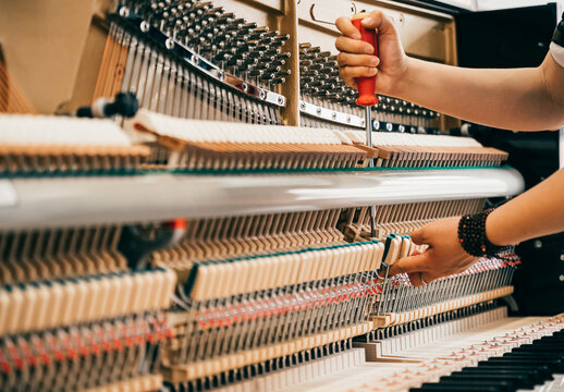 Piano tuner tuning piano