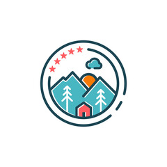 mountain and forest view logo design vector