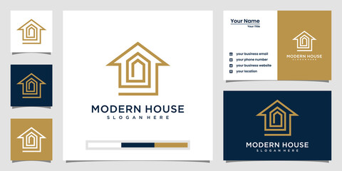 Minimalist home with line art style logo design
