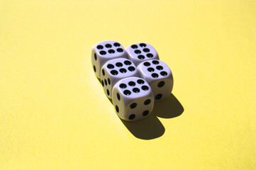 Six sided dice together with copy space
