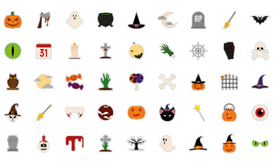 Isolated set halloween october scary icon sticker- Vector