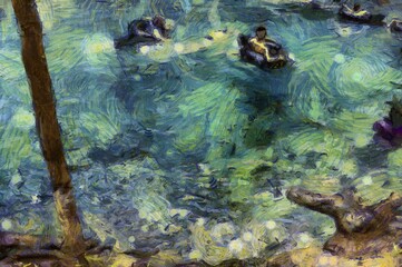 Stream landscape Illustrations creates an impressionist style of painting.
