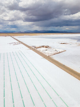 Water pools on a salt flat