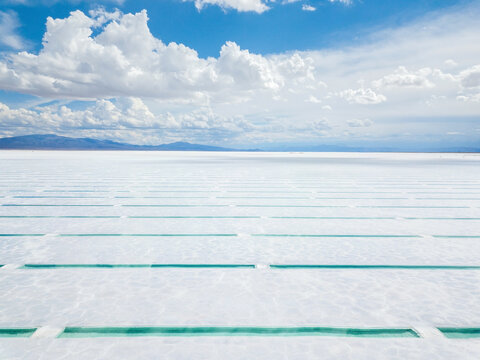 Water pools on a salt flat