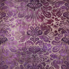 Luxury purple and tan damask seamless pattern. High quality illustration. Mysterious and luxurious grape and beige colored ornamental textured pattern swatch. Fancy and glamorous romantic design.