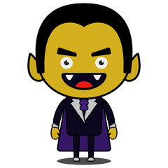 Cute Vampire Halloween Vector. Vamipre Cartoon Flat Scary Horror For Halloween