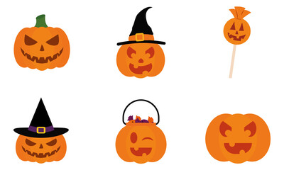 Isolated set pumpkin halloween october scary icon- Vector