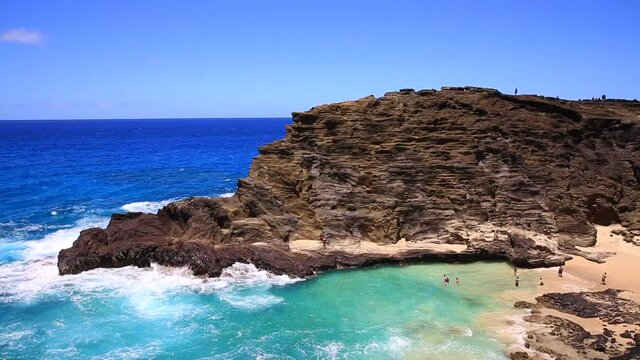Picturesque cove with a beach views, Halona Blowhole Lookout Oahu Hawaiii