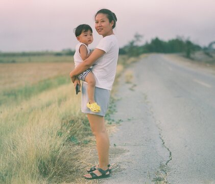 Asian mom and son