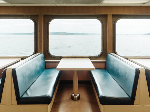 Booth with Table on Ferry on Puget sound