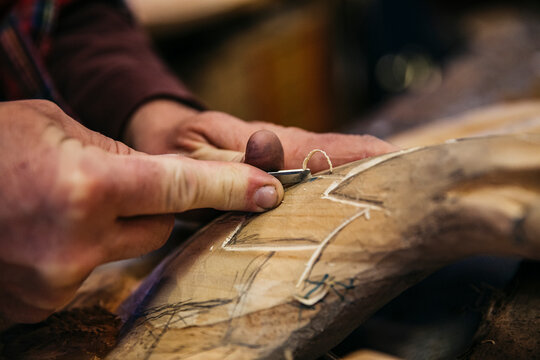 Close up Woodworker at His workshop