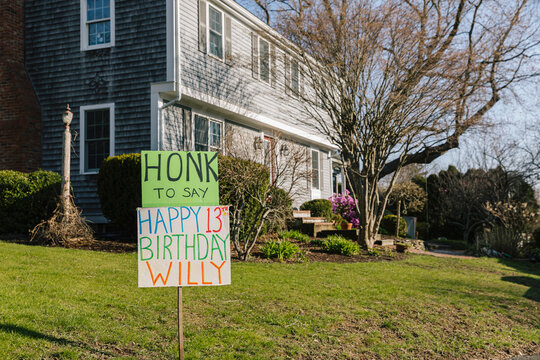Drive By Birthday Party sign during Pandemic in springtime